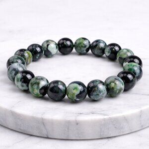 Green Fire Agate Stretch Bracelet 10mm Beads Crystal Healing Jewelry